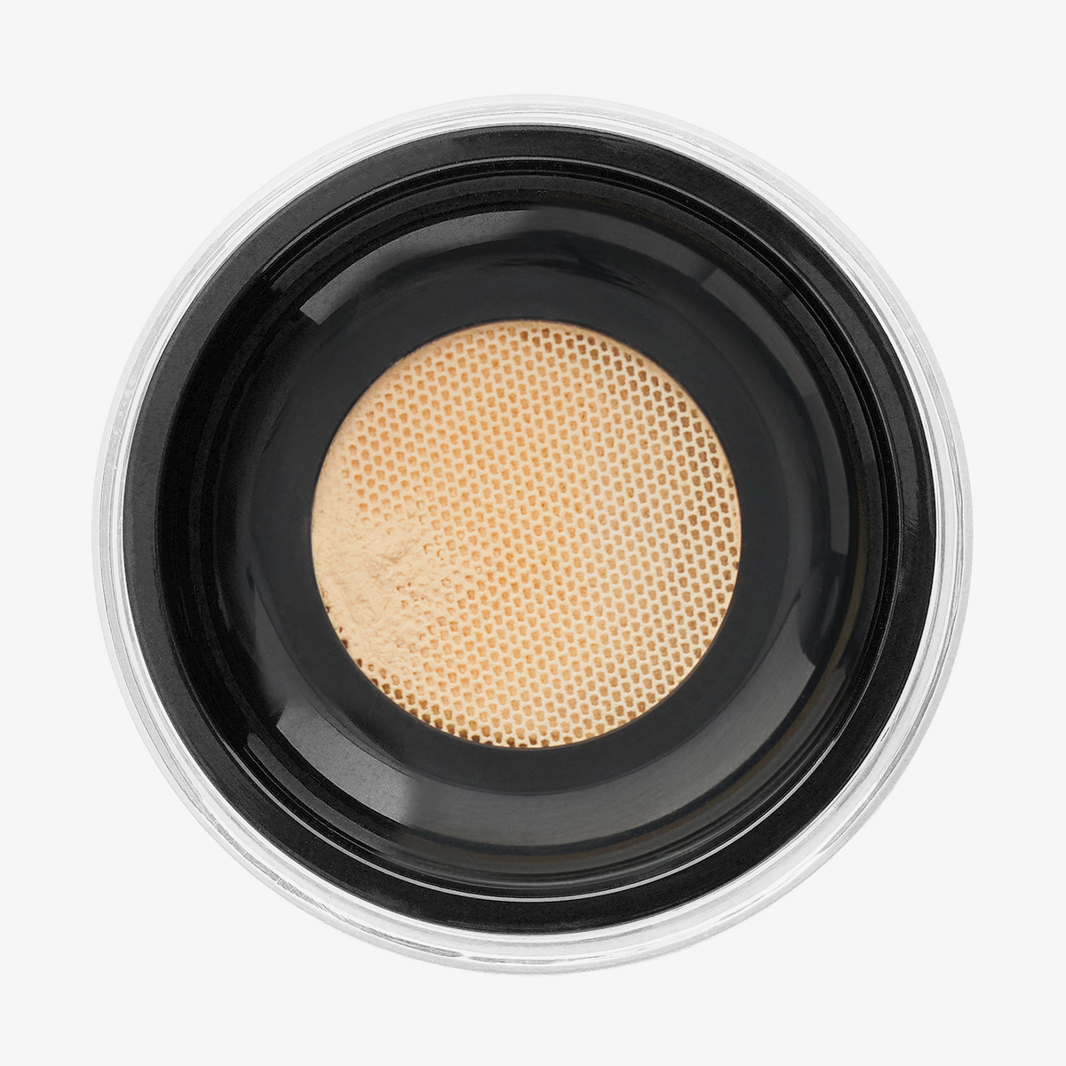 Draufsicht auf Danessa Myricks Beauty Evolution Powder in der Farbe #2, mit einem runden Behälter mit einem Sieb.