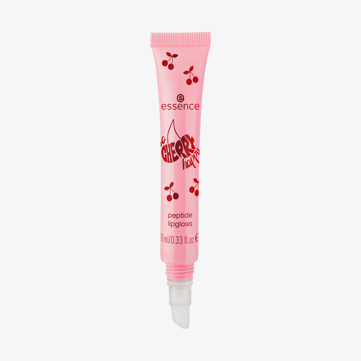 SO CHERRY Happy Peptide Lipgloss in einer rosa Tube mit Kirschgrafik und weißer Applikatorspitze.