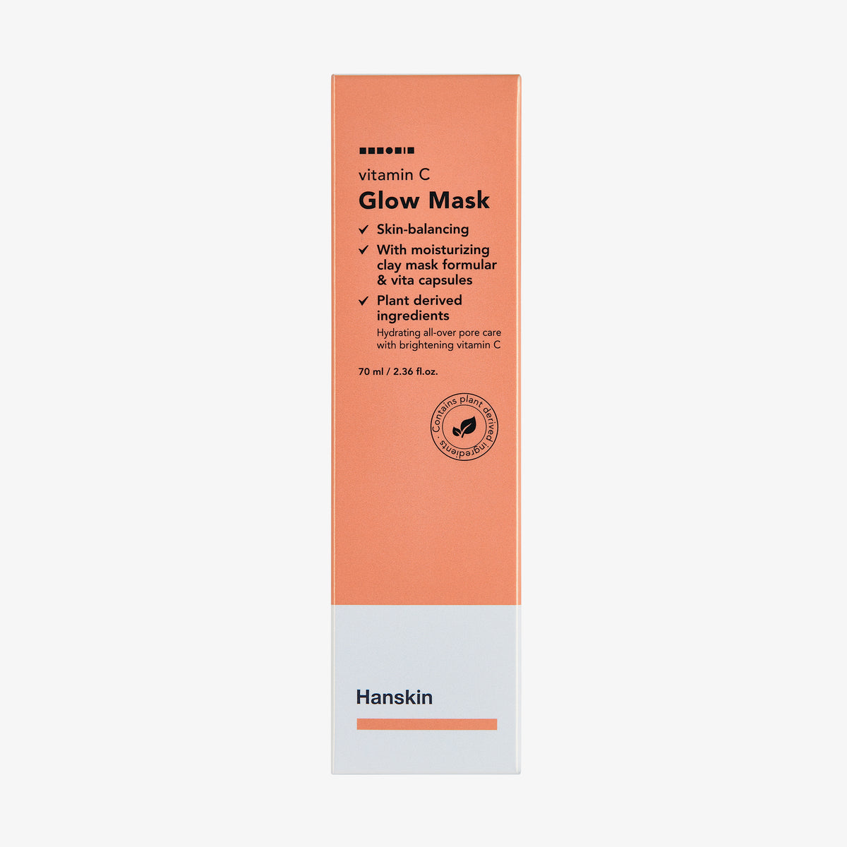 Hanskin Vitamin C Glow Mask in orange-weißer Verpackung vor weißem Hintergrund.