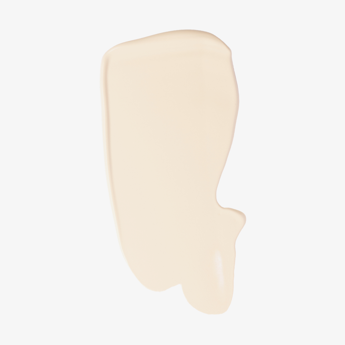Ein glattes, hellbeiges Farbmuster der Foundation „Ctrl+ SKIN“ von LH Cosmetics auf weißem Hintergrund.