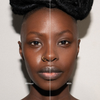 Geteilte Ansicht des Gesichts einer Frau: Links (glänzend) ohne und Rechts (matter) mit dem LH Cosmetics Infinity Filter Unfocus.