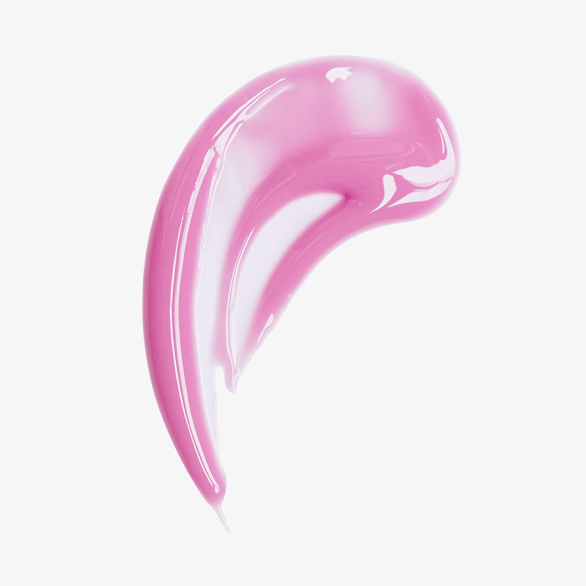 Ein Abstrich der glänzenden rosa-weißen Gloss des Lumene Lip Glow Oil Balm SPF30 auf weißem Hintergrund.