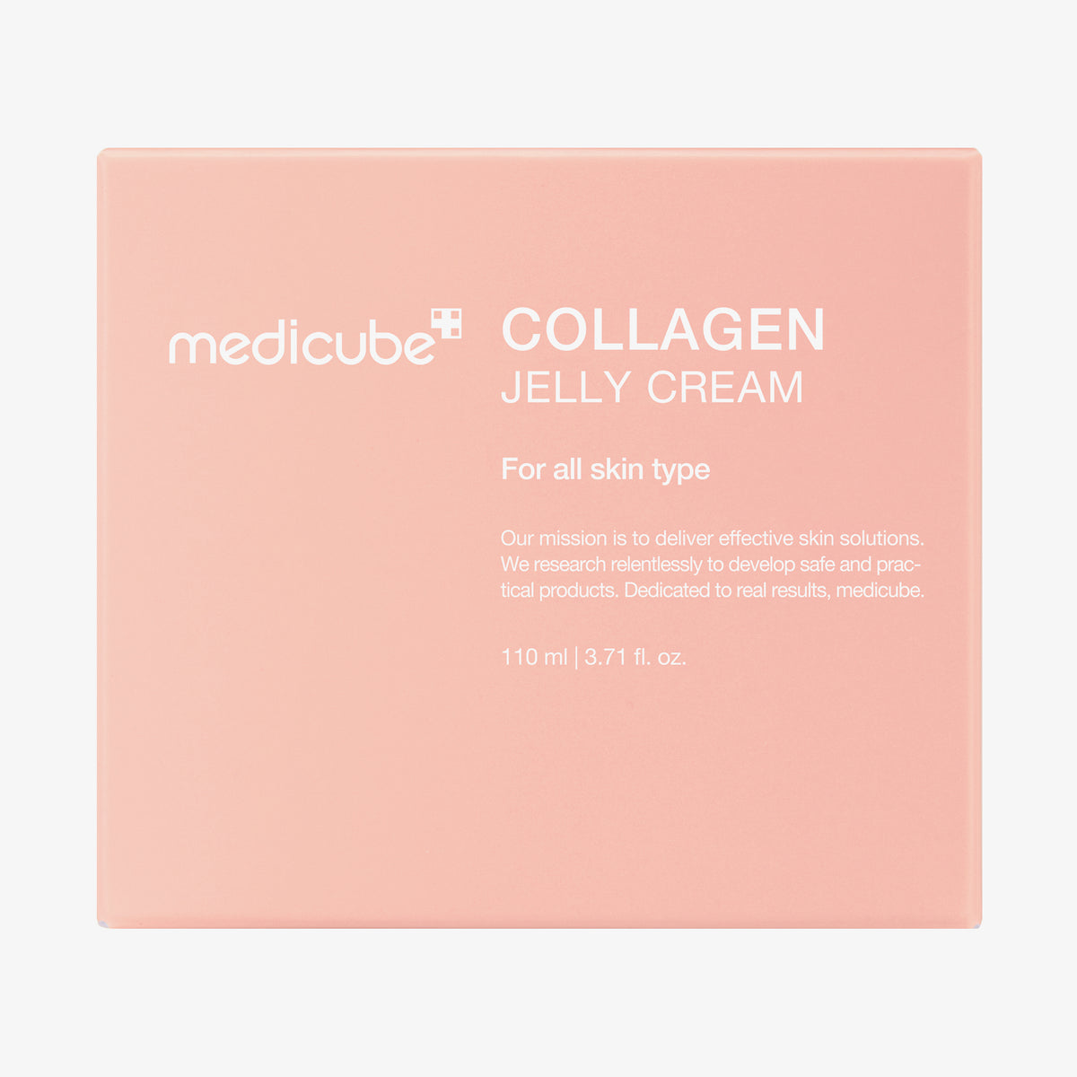 Pfirsich-rosa Verpackung der medicube Collagen Jelly Cream vor weißem Hintergrund.