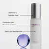 Eine MERME New by Morning Retinal Face Serum Flasche neben einer violetten Kugel, mit deutschem Text, der seine Vorteile hervorhebt.