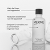 Eine MERME Oxygen Water Hautpflegeflasche mit deutschem Text, der die porenreinigende und hautregenerierende Wirkung hervorhebt.