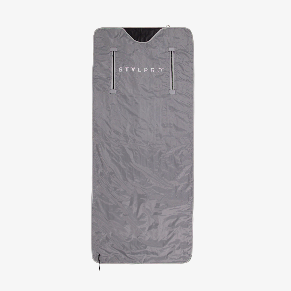STYLPRO Infrarot-Saunadecke in rechteckigem, grauem Design, flach auf weißem Hintergrund gelegt.
