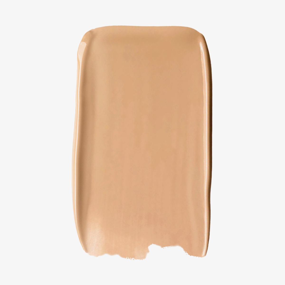 Ein Farbmuster der SWEED Glass Skin Foundation in Beige, rechteckig mit glänzender Oberfläche, auf weißem Hintergrund und mit glatten, gleichmäßigen Kanten.