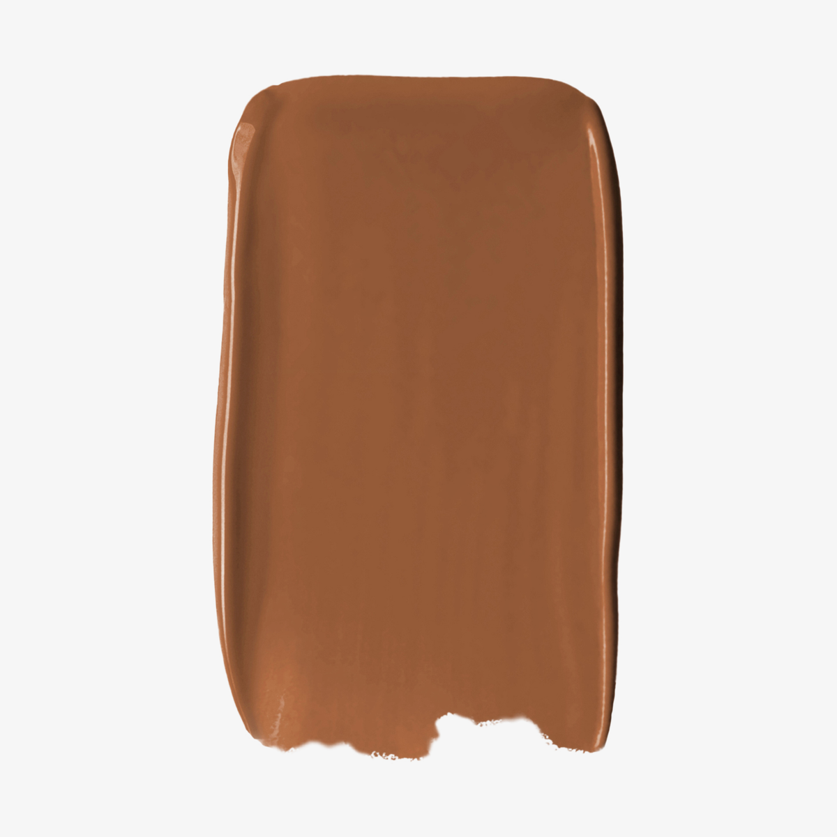 Ein rechteckiges Farbmuster der SWEED Glass Skin Foundation in der Farbe „Medium Brown“ auf weißem Hintergrund.