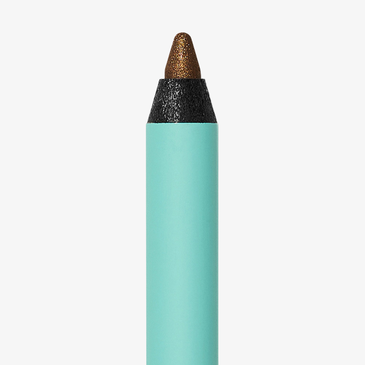 Eine Nahaufnahme des SWEED Satin Eyeliners in der Farbe „Teal“ mit einer schimmernden braunen Spitze, abgebildet vor einem schlichten weißen Hintergrund.