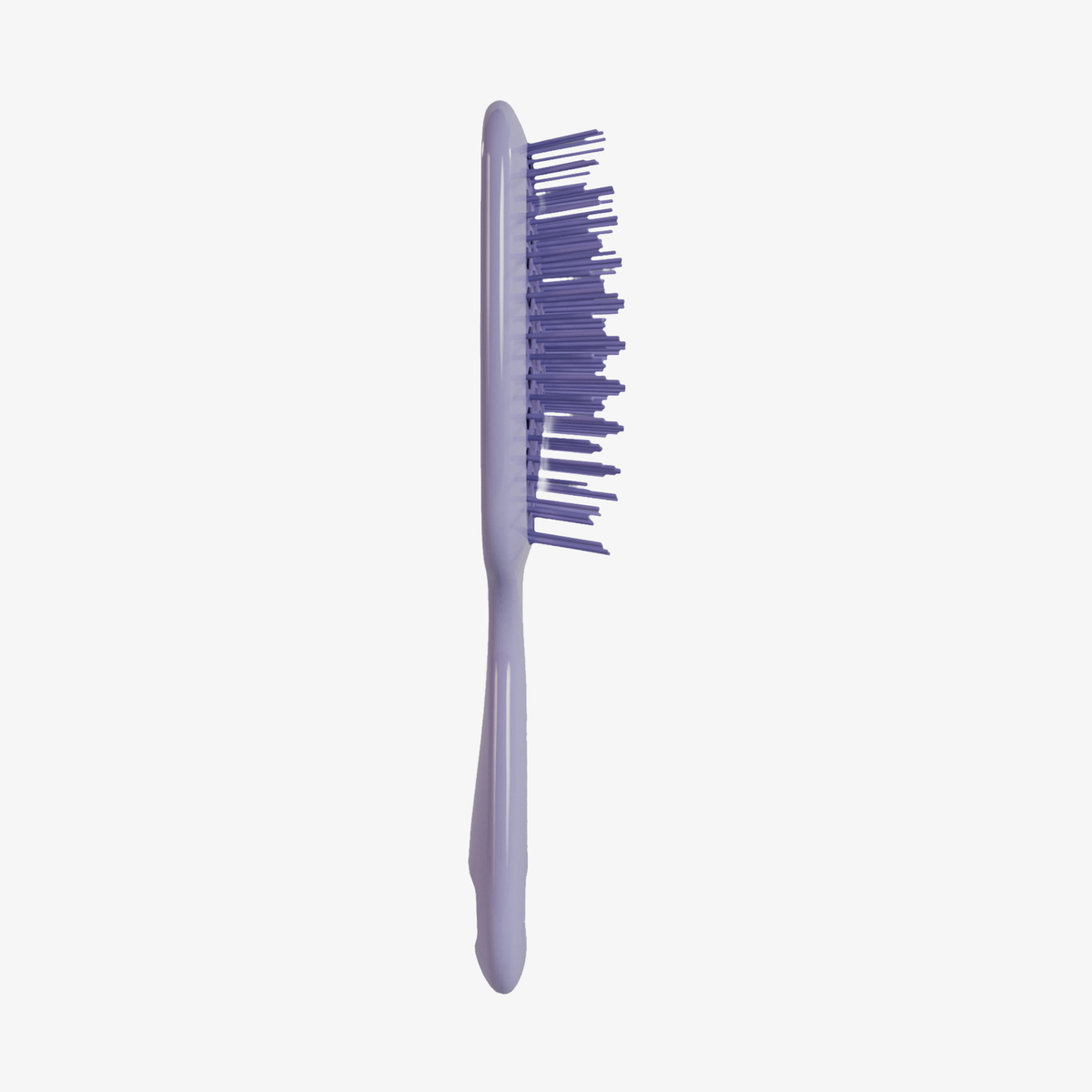 Die UNbrush Detangling Hair Brush Mini in Lila mit ungleichmäßigen Borsten auf einem schlichten weißen Hintergrund.