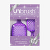 Das UNbrush Glitter Duo Set Amethyst Lavender von UNbrush wird in einer Geschenkbox mit silbernem Bandaufdruck geliefert.
