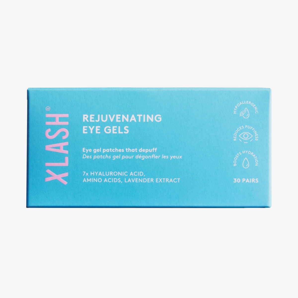 XLASH Verjüngende Augenpads, Packung mit 30 Paaren, mit Hyaluronsäure und Lavendelextrakt.