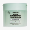 Hellgrünes Töpfchen mit breakout+aid Rescue Mini Masks + Toner Pads, beschriftet mit 100 Pads mit Niacinamid, Centella asiatica und Aloe Vera.