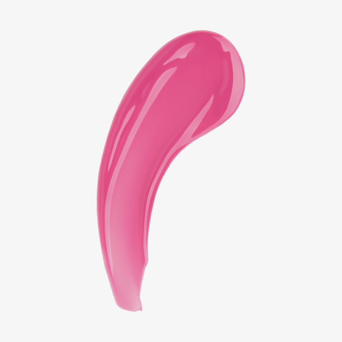 Ein glänzender Strich des „Beauty Glosswork 4D Ultra Shine Plumping Gloss“ von Danessa Myricks in leuchtendem Pink auf weißem Hintergrund.