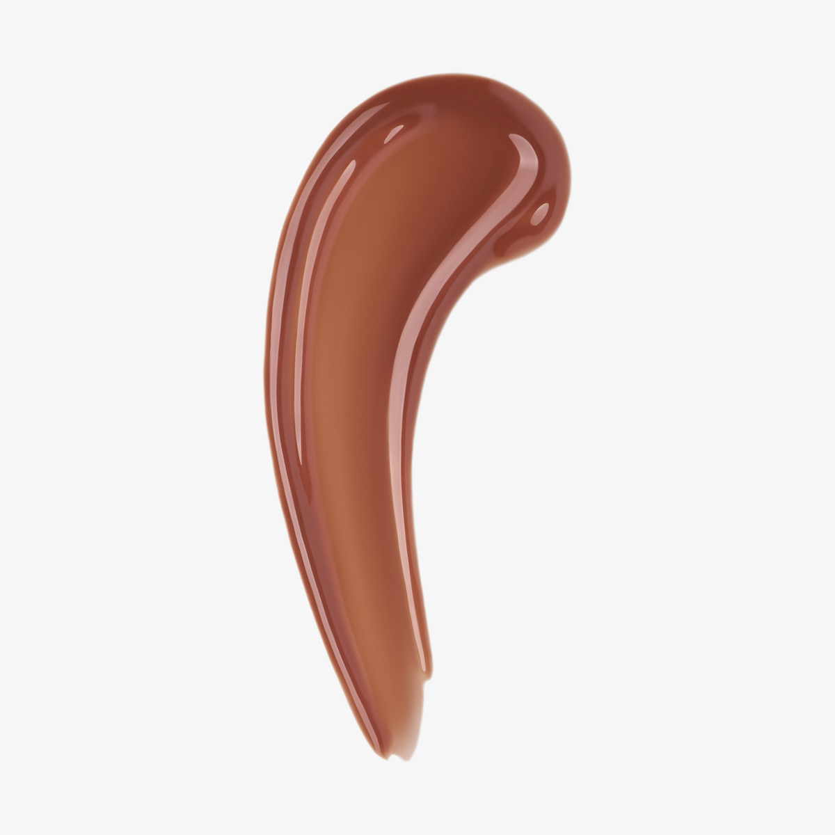 Ein sanfter, geschwungener Strich mit dem „Beauty Glosswork 4D Ultra Shine Plumping Gloss“ von Danessa Myricks auf weißem Hintergrund.