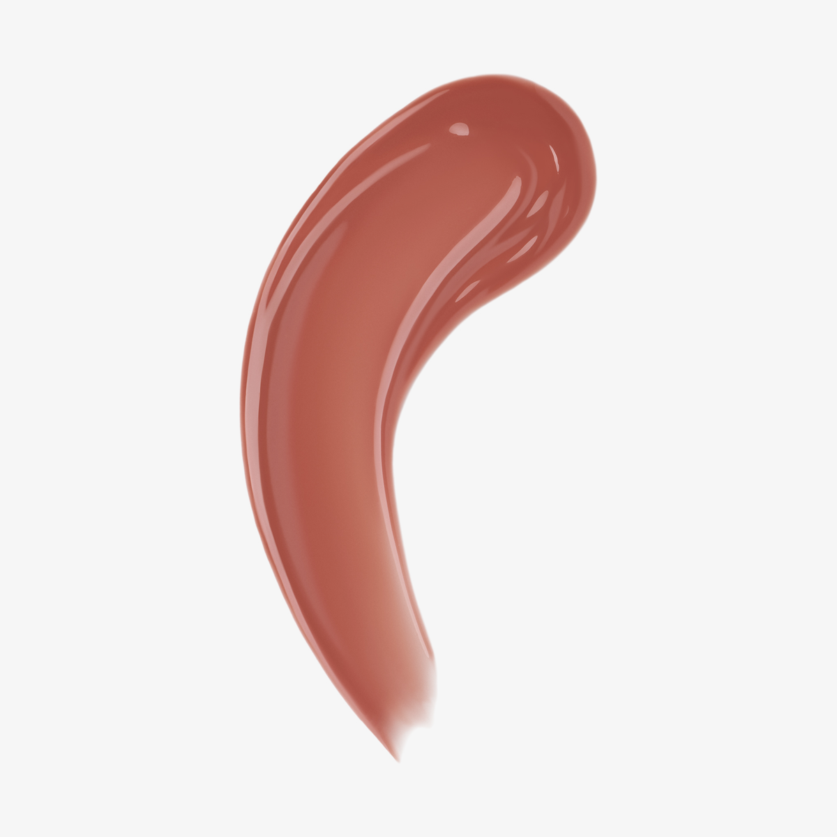 Der „Glosswork 4D Ultra Shine Plumping Gloss“ von Danessa Myricks Beauty in Nude-Rosa strahlt vor einem weißen Hintergrund.