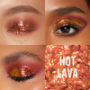 Collage mit Augen mit metallischem orange-goldenem Lidschatten unter Verwendung von Danessa Myricks Beauty Infinite Chrome Flakes Hot Lava.