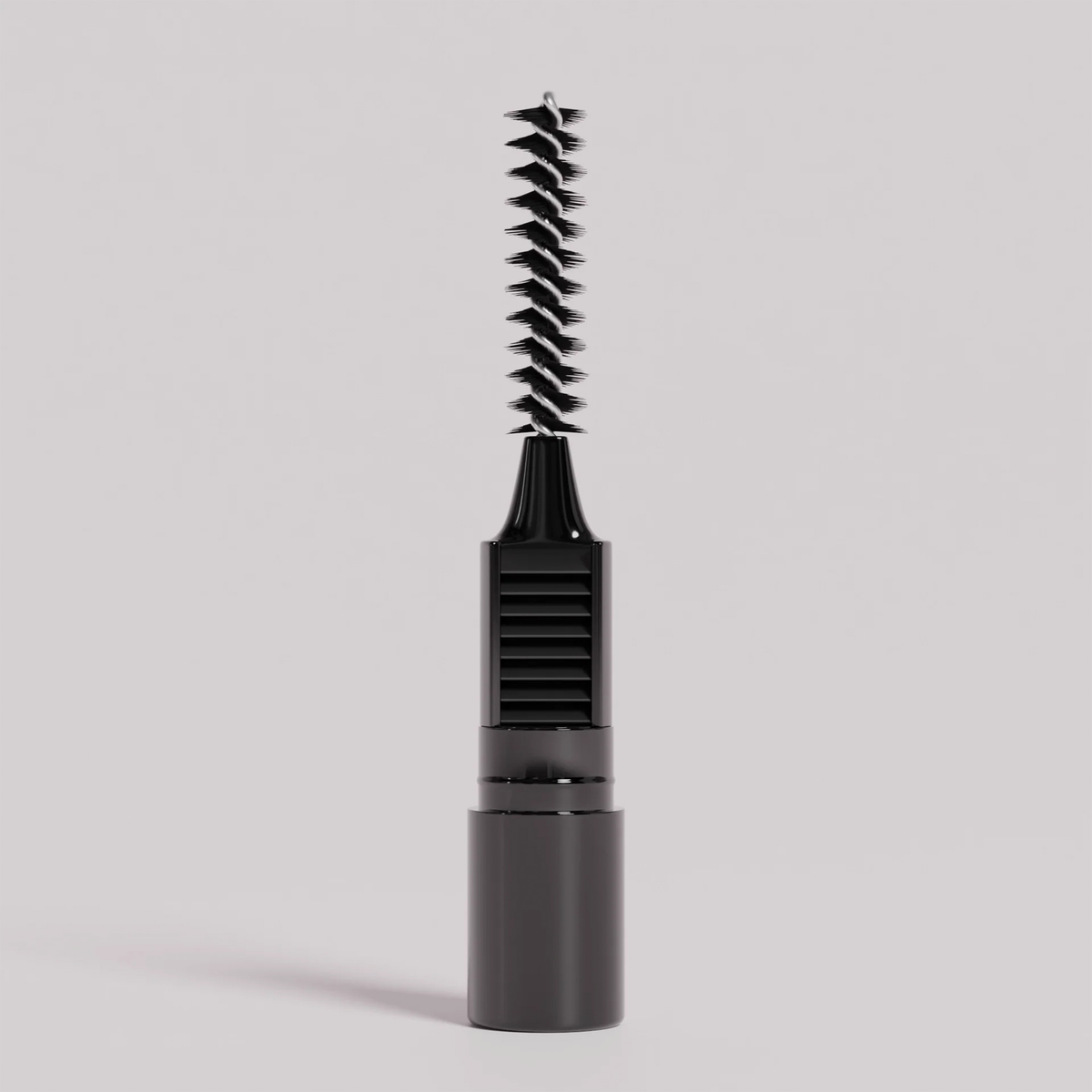 Schwarzer Spoolie-Pinsel-Applikator des Dominique Brow Frame Pencil ist auf weißem Hintergrund abgebildet.