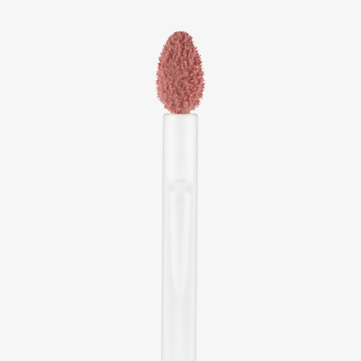Eine Nahaufnahfme des Essence Extreme Shine Volume Lipgloss-Applikators mit nudearbenem Glanz auf weißem Hintergrund.