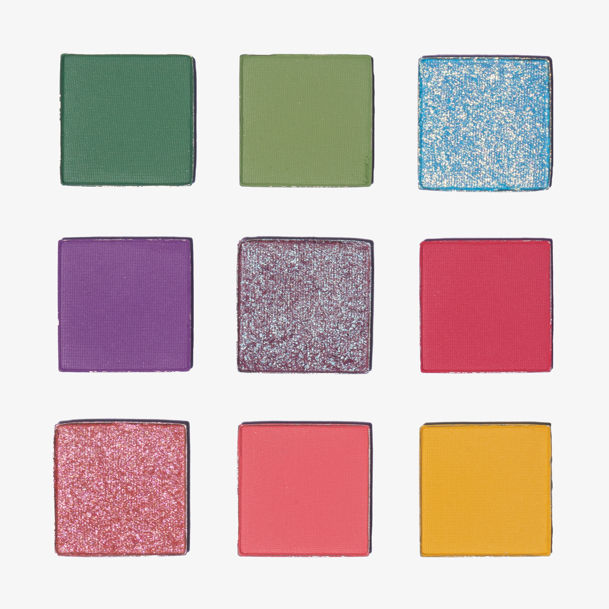 Die LH Cosmetics 1993 Palette enthält neun matte und glitzernde Lidschatten, die in einem 3x3-Raster auf einem weißen Hintergrund angeordnet sind.