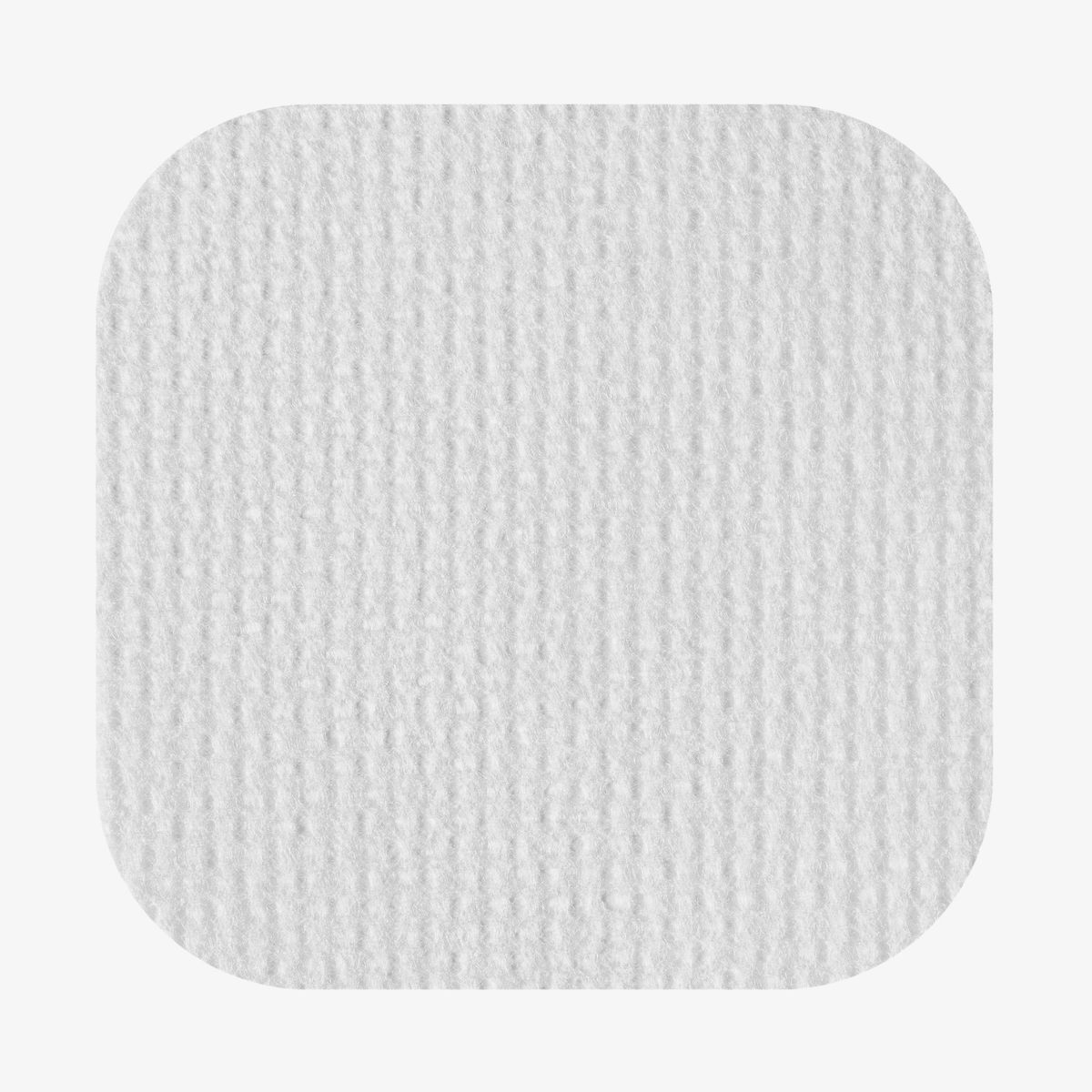 Das „Mediheal Hyaluronate Hydration Pad“ ist ein weißes, strukturiertes Quadrat mit abgerundeten Ecken, das an weichen Stoff erinnert und sich vor einem einfarbigen Hintergrund abhebt.