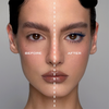 Gesicht einer Frau zeigt das rechte Auge vor und das linke Auge nach dem Auftragen von Beyond Bold Mascara von NABLA Cosmetics.