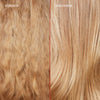Blondes krauses Haar (links) vor und glänzendes glattes Haar (rechts) nach der Anwendung des N°5 Bond Maintenance Conditioner.