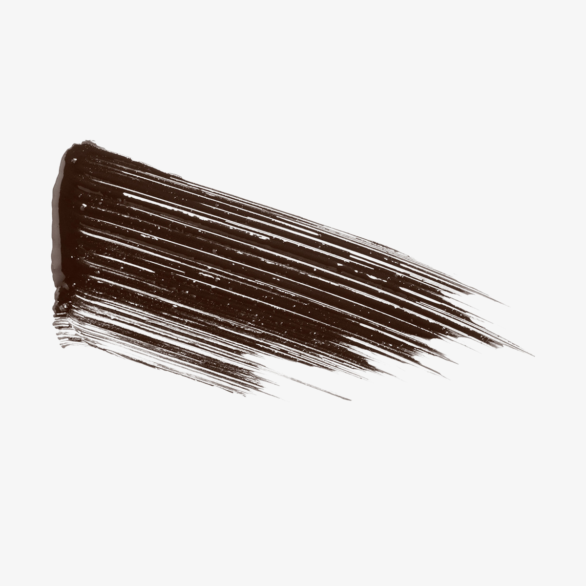 Ein Strich SWEED Lash Lift Mascara in Dunkelbraun auf Weiß, der strukturierte, parallele Pinselspuren zum Vorschein bringt.