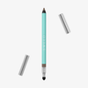 Ein türkisfarbener SWEED Satin Eyeliner mit silberner Kappe, der eine braune Spitze und einen Verblendschwamm aufweist.