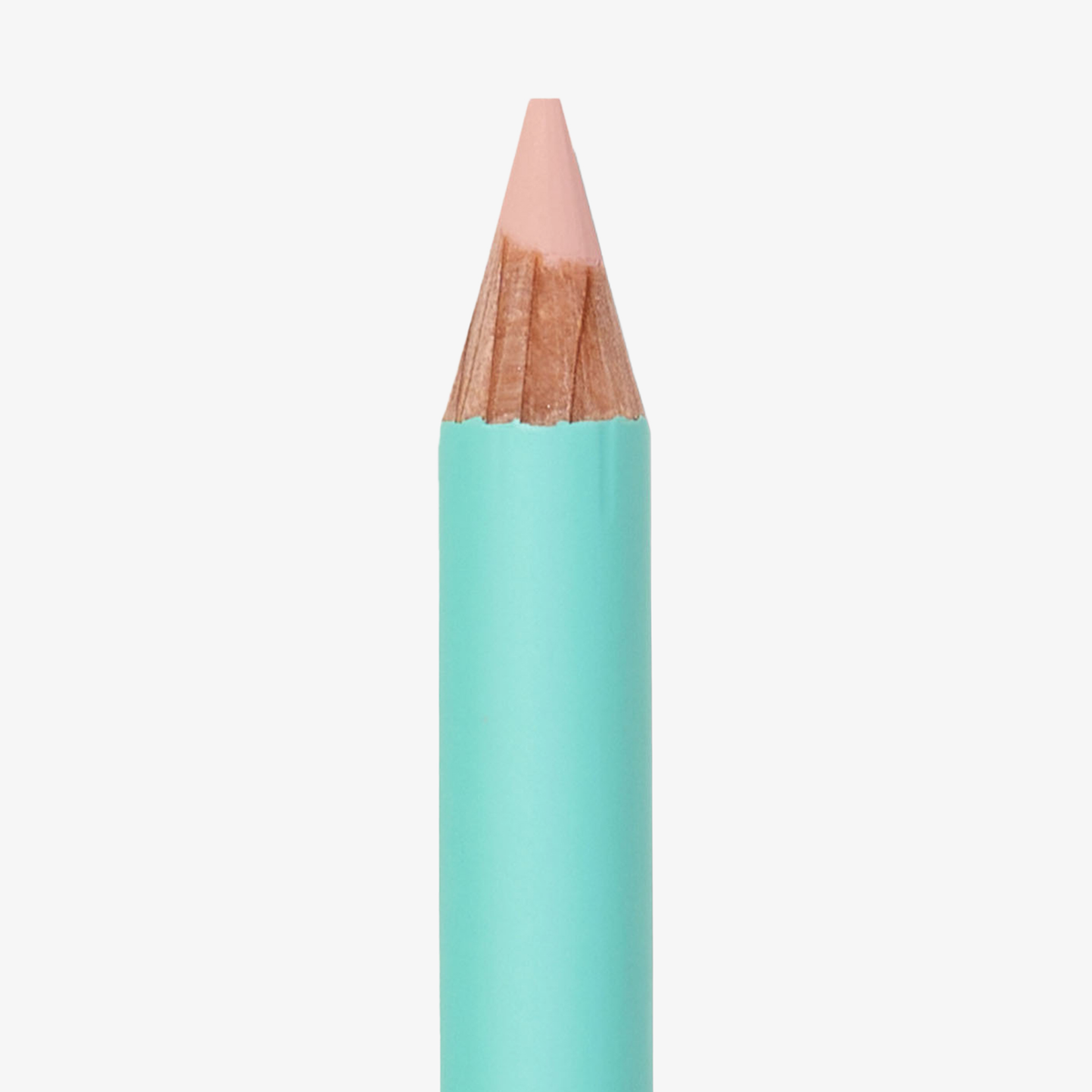 Eine Nahaufnahme des SWEED Satin Kohl Eye Pencil, angespitzt in Mintgrün mit einer hellrosa Spitze, vor weißem Hintergrund.