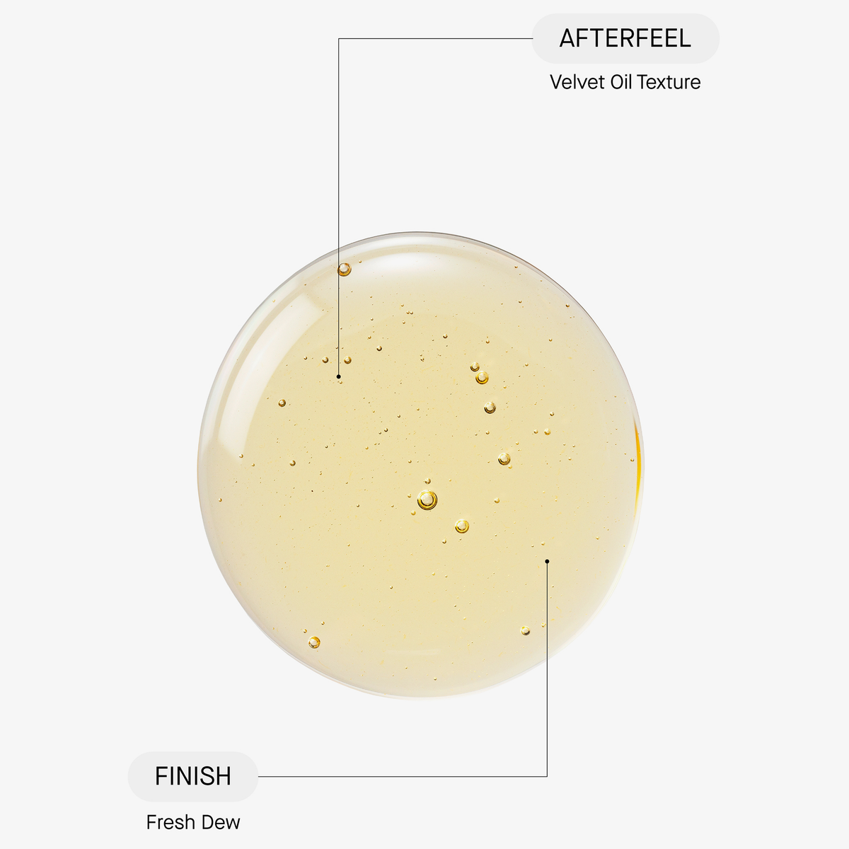 Ein Tropfen Well-Aging Body Oil von Transparent Lab mit einer samtigen Öltextur und einem taufrischen Finish.