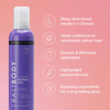 Eine Flasche Bali Body Violet 1 Hour Express Tan mit einer Auflistung der wichtigsten Vorteile auf einem rosa Hintergrund mit Farbverlauf.