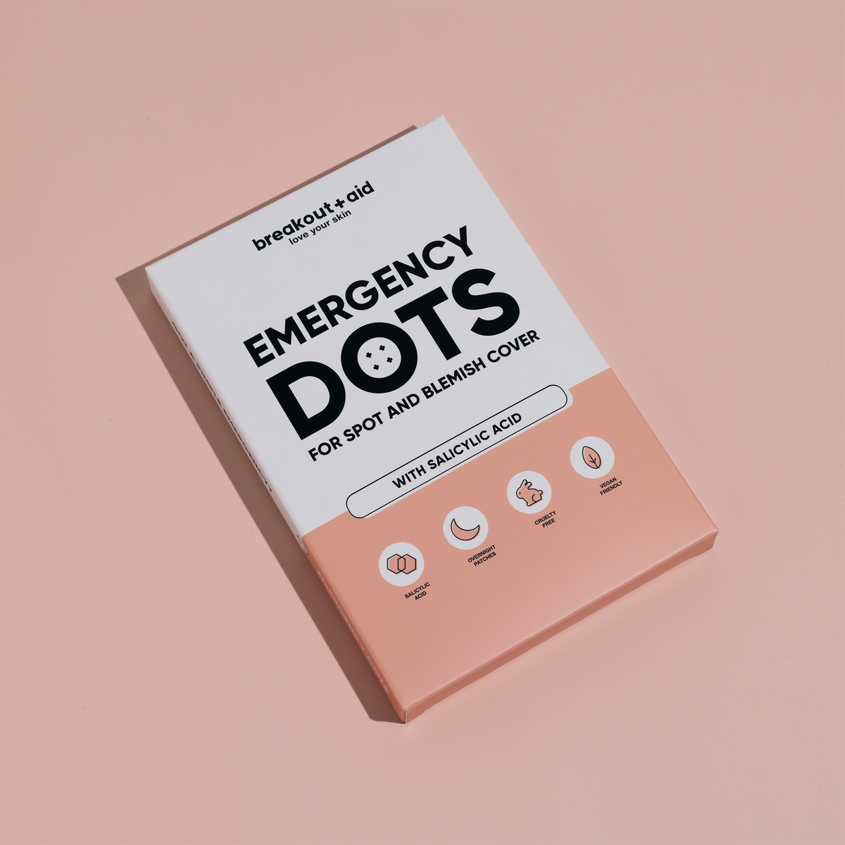 Rechteckige Schachtel mit Emergency Dots – Pickel-Abdeckpflaster mit Salicylsäure.