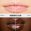 Vorher-Nachher-Vergleich: trockene Lippen vorher, glänzende, mit Feuchtigkeit versorgte Lippen nach der Anwendung von Danessa Myricks Beauty Glosswork 4D Ultra Shine Plumping Gloss.