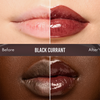 Doppelte Abbildung: Lippen vor und nach der Anwendung des „Danessa Myricks Beauty Glosswork 4D Ultra Shine Plumping Gloss“ auf heller und dunkler Haut; links ist das Ergebnis vor der Anwendung zu sehen.