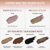 Die Danessa Myricks Beauty Lightwork Palette Freedom Palette Everyday Magic enthält 6 beschriftete Farbtöne in Metallic- und Matt-Finish, die jeweils mit einem Farbmuster abgebildet sind.