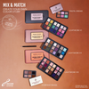 Vier Danessa Myricks Beauty Lightwork Palette VIII Freedom-Paletten mit bunten Lidschatten-Fächern, von denen einige geöffnet und andere geschlossen sind, auf einer hellbraunen Unterlage.