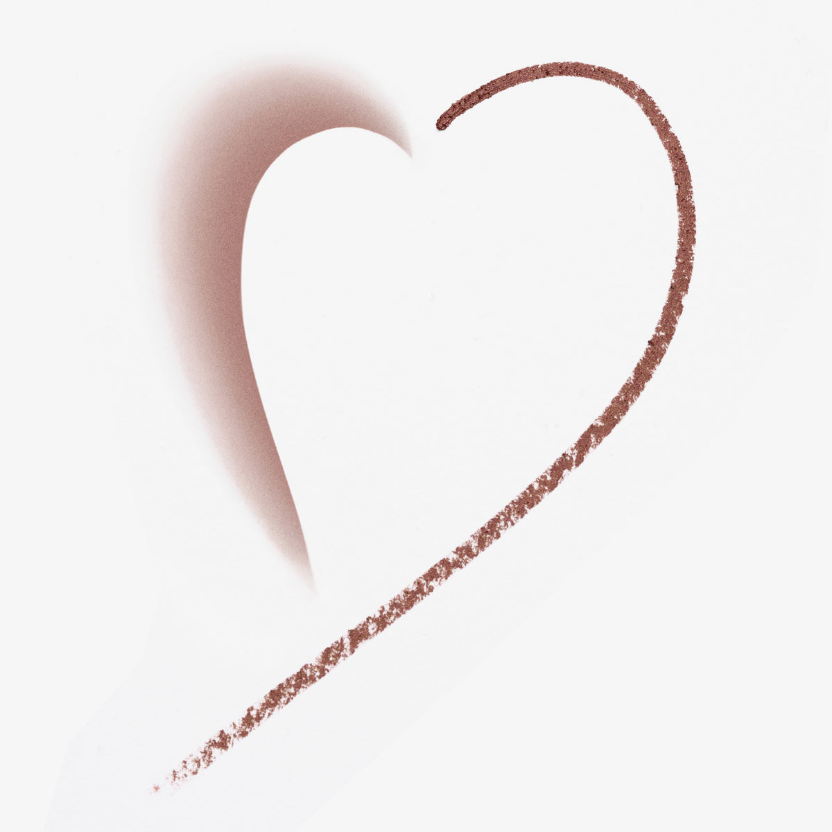 Braune Eyeliner-Linie in Form eines Herzens, mit weichem Verlauf auf weißem Hintergrund.