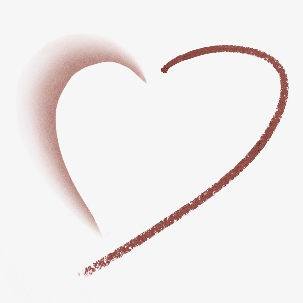 Burgunderfarbene Eyeliner-Linie in Form eines Herzens, mit weichem Verlauf auf weißem Hintergrund.
