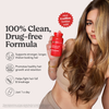 Eine Frau mit langen Haaren hält eine Packung „HAIRtamin Advanced Formula“ in der Hand; der Text hebt die Vorteile für die Haargesundheit sowie die tägliche Anwendung von HAIRtamin hervor.