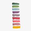 Die neun Farbtöner der LH Cosmetics 1993 Palette in Grün, Blau, Lila, Rot und Gelb auf weißem Grund.