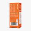 Die orangefarbene Schachtel des enjoy tøday Vitamin C Serum zeigt auf der Seite den Produkttext, einen Strichcode, die Zutatenliste und die Zertifizierungslogos.