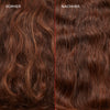 Vorher-Nachher-Bild: braunes lockiges Haar kraus und undefiniert (vor) und  definiert und mit Feuchtigkeit versorgt (nach) der Anwendung des N°0 Intensive Bond Building Hair Treatment.