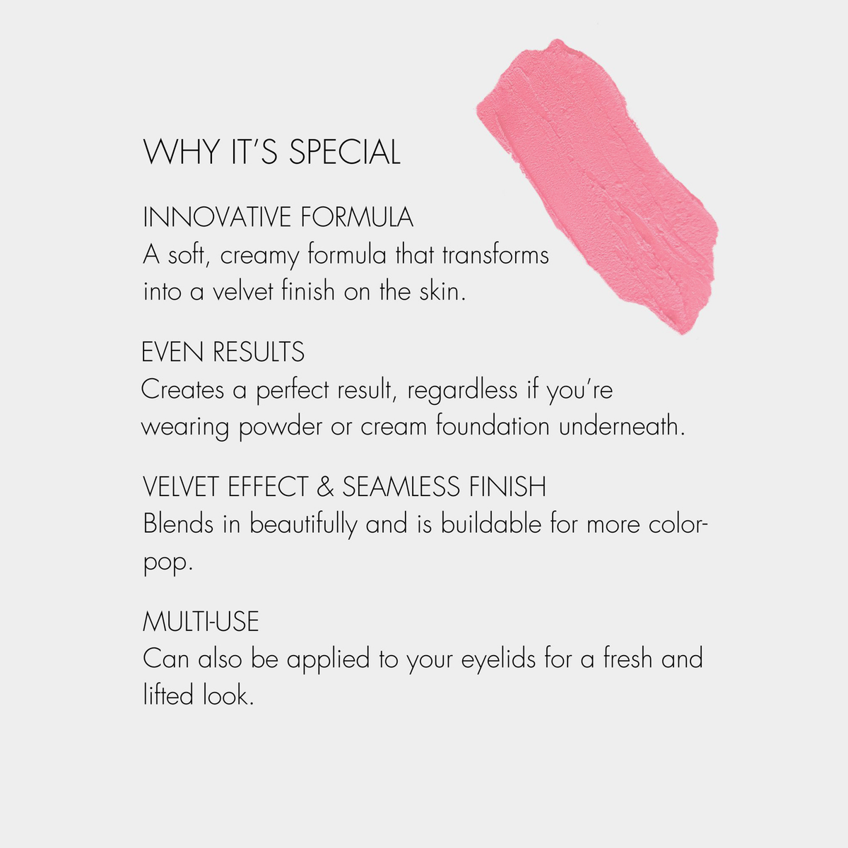 SWEED Air Blush Cream – Farbmuster: cremig, gleichmäßiges, samtiges Finish – vielseitig einsetzbar für Augen und Lippen.