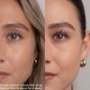 Nahaufnahme: Die Wimpern einer Frau vor und nach vierwöchiger Anwendung des SWEED Wimpernwachstumsserums – deutlich längere und vollere Wimpern.
