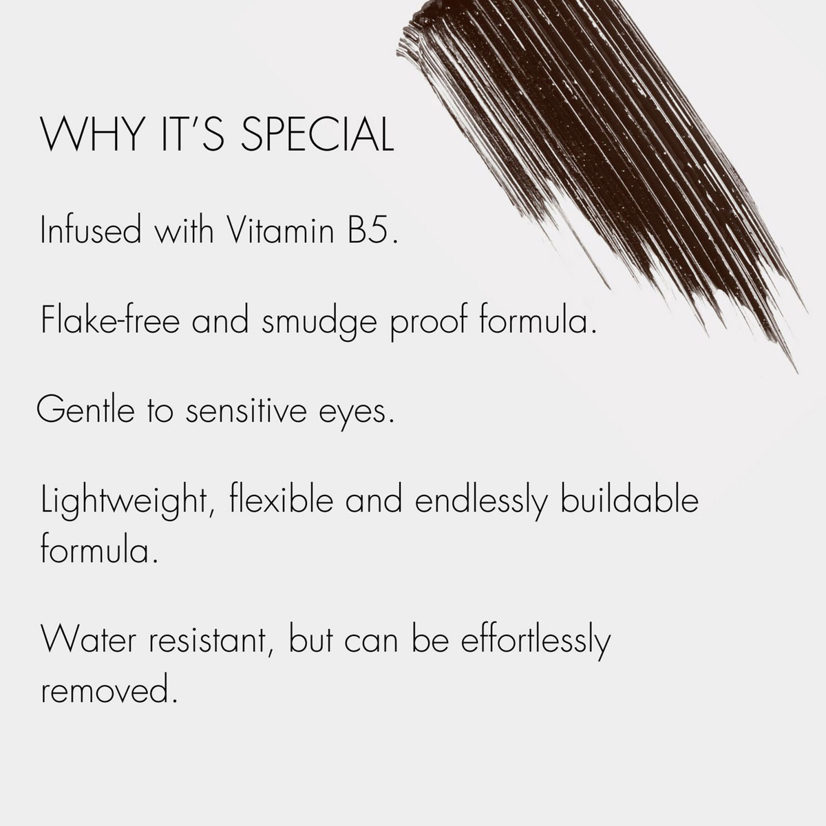 SWEED Lash Lift Mascara: Vitamin B5, bröckelt nicht, sanft, leicht, in mehreren Schichten auftragbar, wasserfest, leicht zu entfernen.