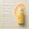 Eine Flasche „Abyssian Nano Repair Shampoo“ auf Fliesen, aus der Shampoo ausgelaufen ist – dies unterstreicht die feuchtigkeitsspendende Wirkung und den Glanz.