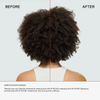 Rückansicht von lockigem Haar vor und nach der Anwendung des OLAPLEX N°4 CURLBond Shaper Hydrating Curl Shampoos.