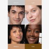 Vier Personen mit unterschiedlichen Hautfarben werben für die „Transparent Lab Mineral Sunscreen“-Sonnencreme; jede von ihnen wird in einem Nahaufnahme-Porträtstil gezeigt.