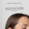 Eine Frau mit braunen Haaren und einem Text, in dem die Vorteile des „PHA Soft Peeling Cleanser Mini“ von Transparent Lab für die Haut hervorgehoben werden.